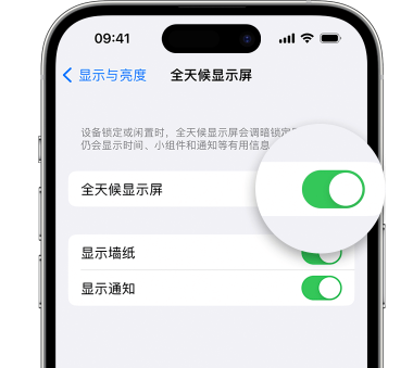 武都苹果15预约维修分享iPhone15如何设置全天候显示屏幕可见 